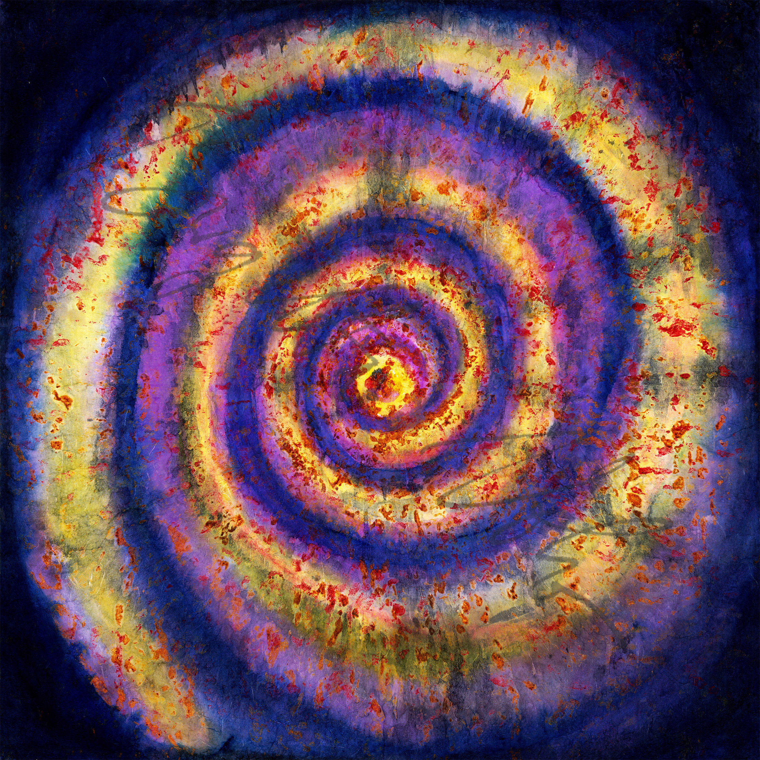 Purple Galaxy, 2022, 69 x 69 cm, bark print on rice paper, painted from the back, digitally enhanced