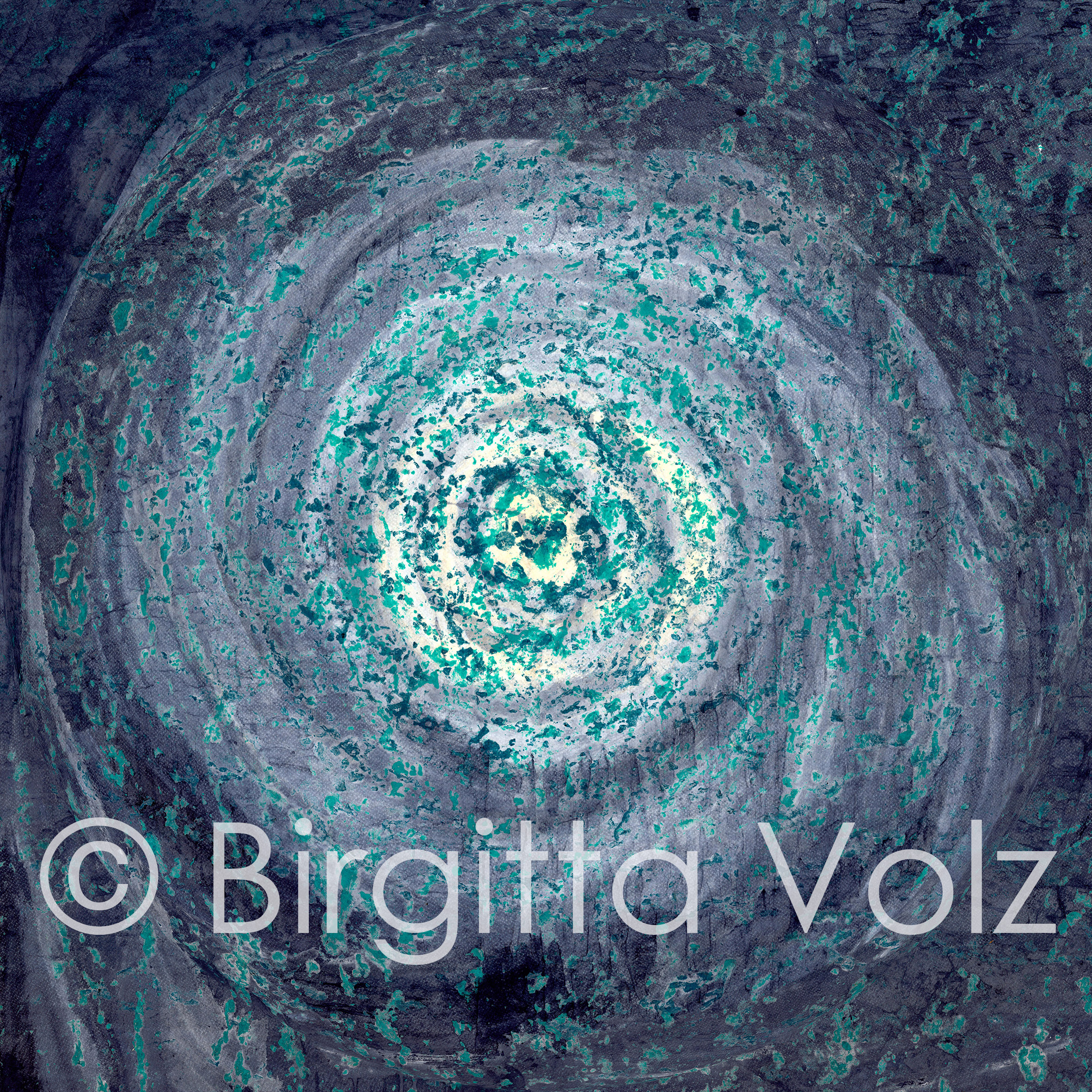 Indigo Galaxy, 2022, 90 x 90 cm, bark print in 4 colours on rice paper, then painted from the back