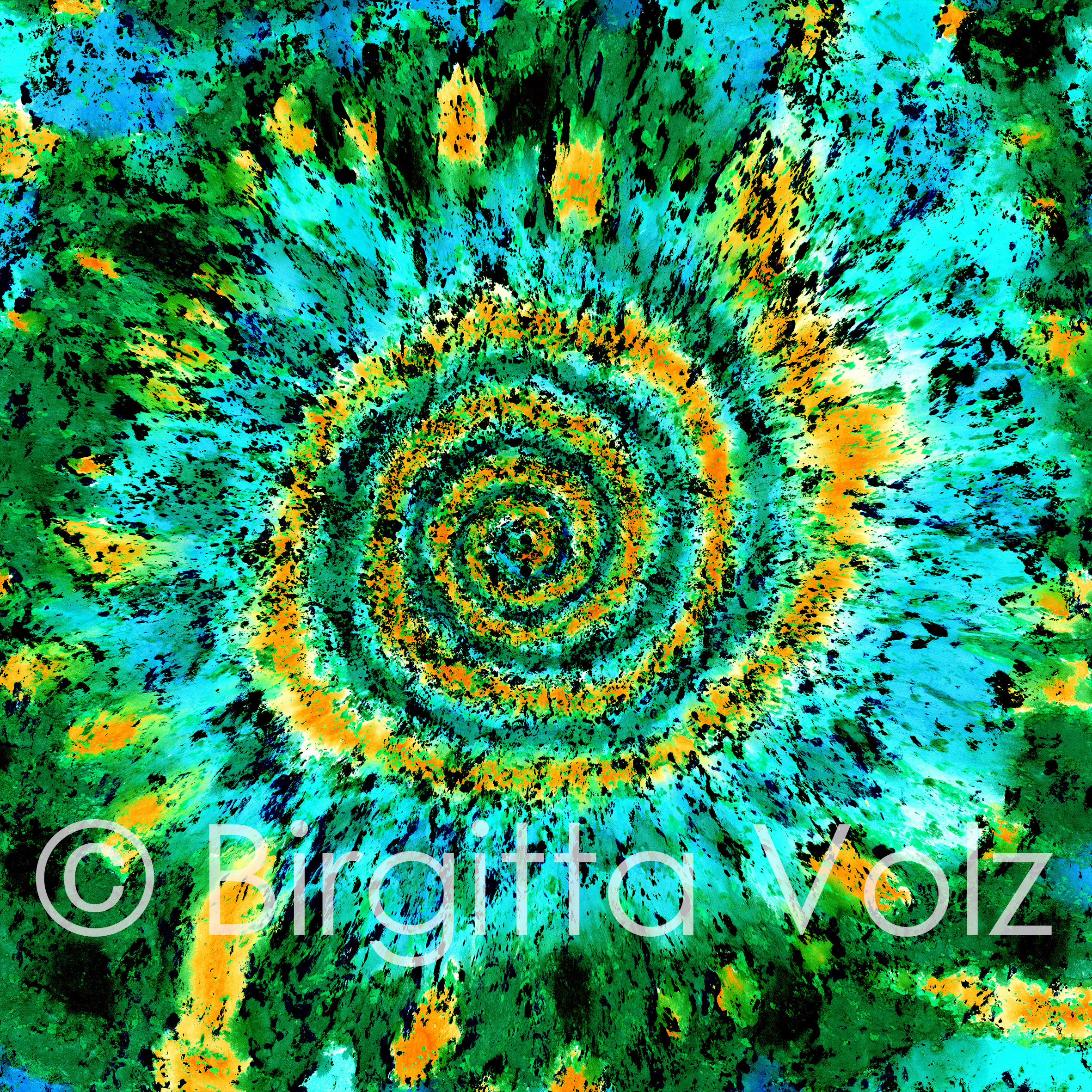 Turquoise Galaxy, 2022, 95 x 95 cm, bark print on rice paper, digitally modified