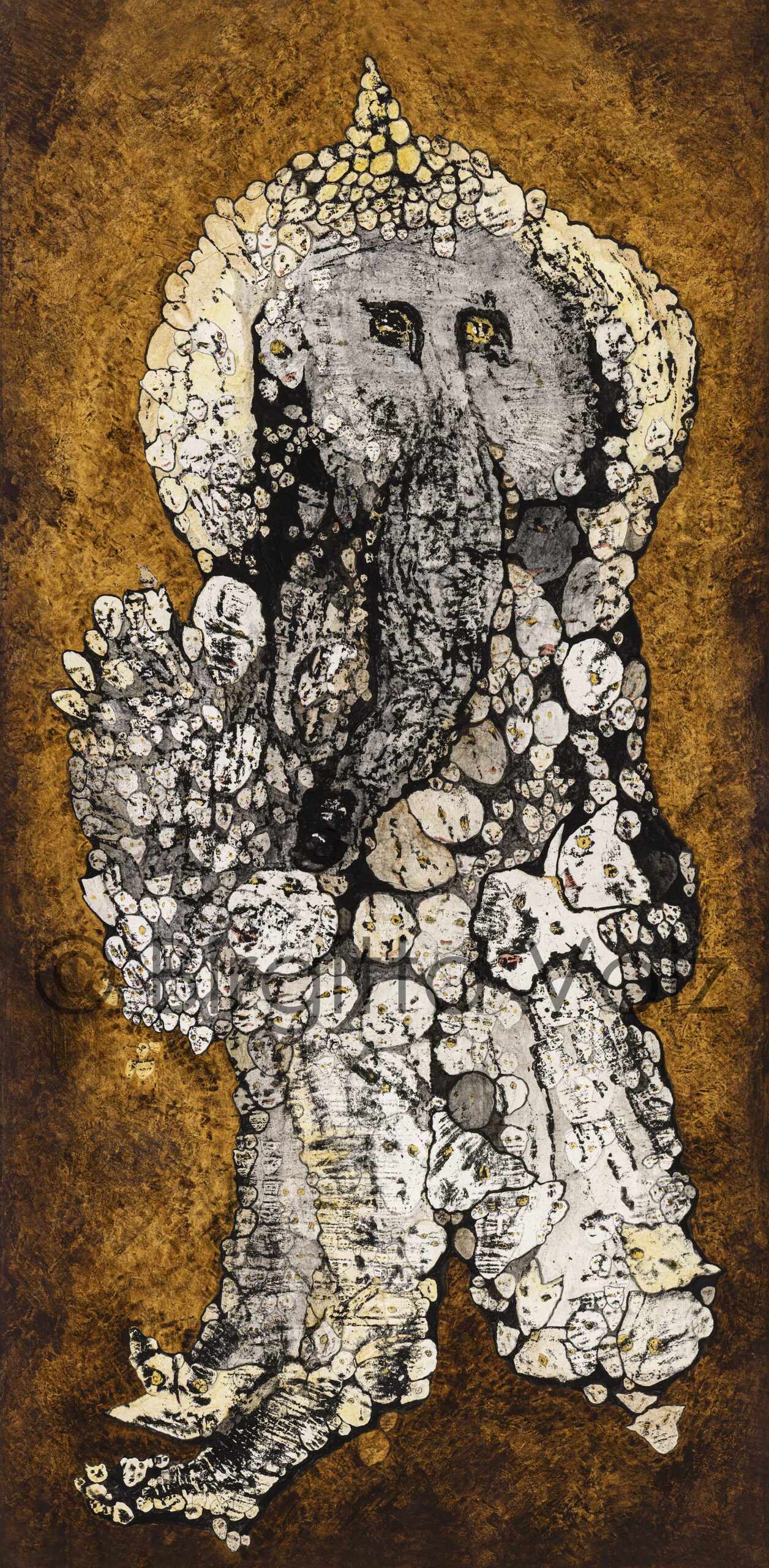 Standing Ganesha, 2019-20, 205 x 100 cm, bark print on rice paper and canvas, painted with Acrylic colours