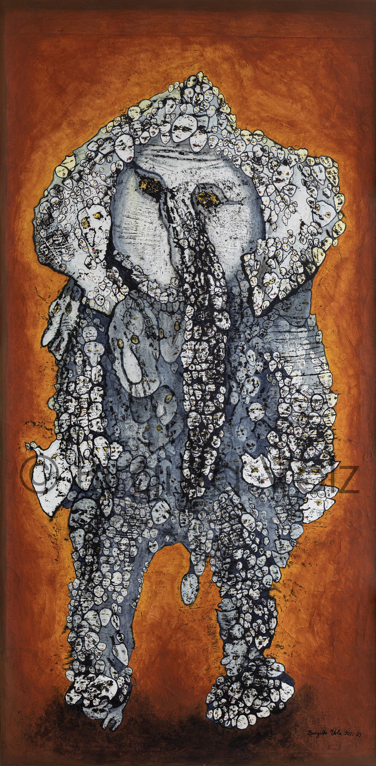 Sturdy Ganesha, 2021-23, 200 x 100 cm, bark print on rice paper and canvas, painted with Acrylic colours