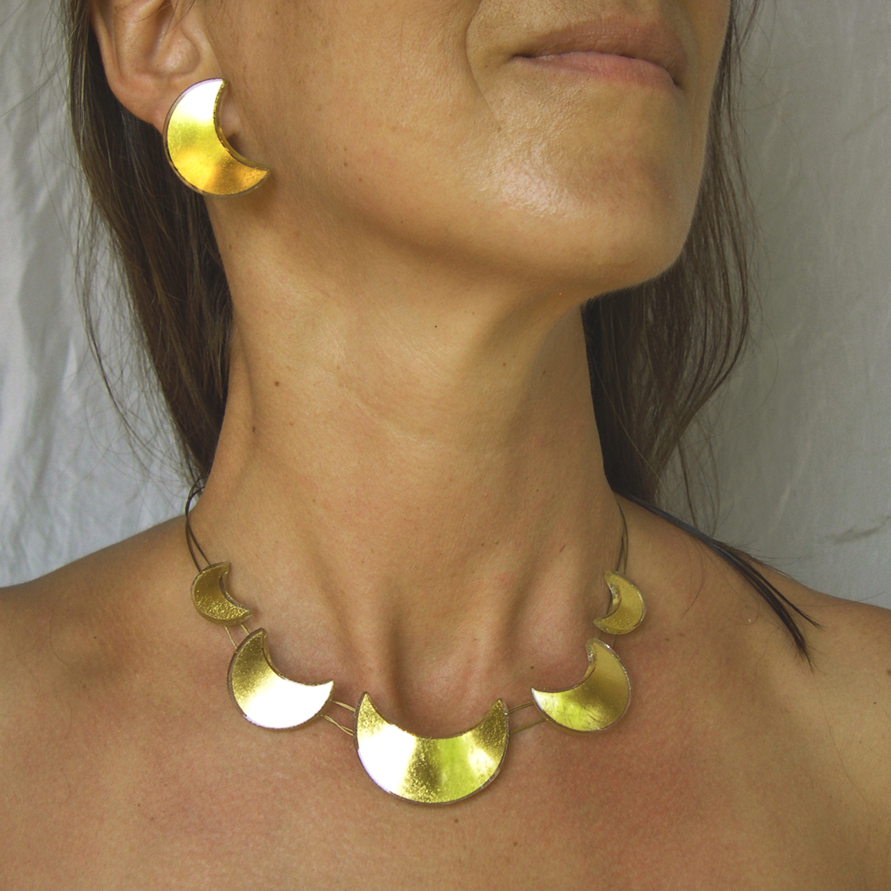 Moon necklace (MN5) + Moon stud earrings 3 cm (M3ES)