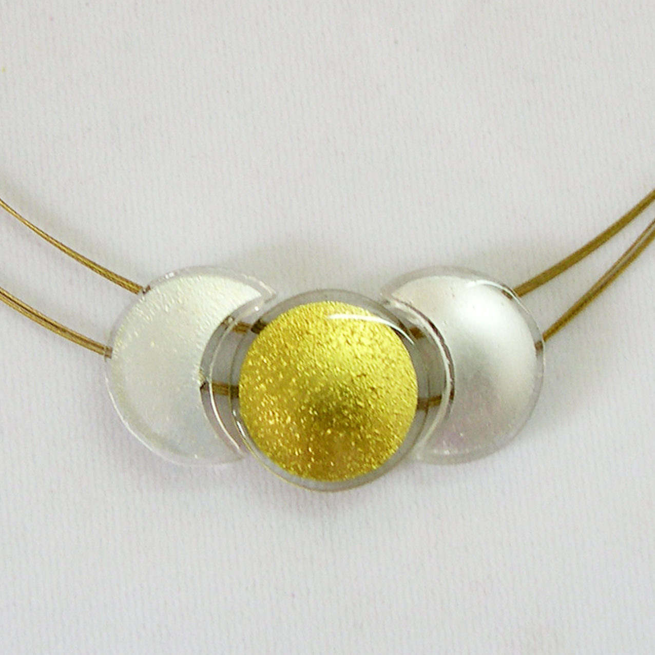 Moon & Sun necklace (MSN2), 3 pieces in 2 cm, available in different combinationsWe still have some moons on stock in larger sizes and also a small range of silver-in-glass and white gold-in-glass single pieces.
