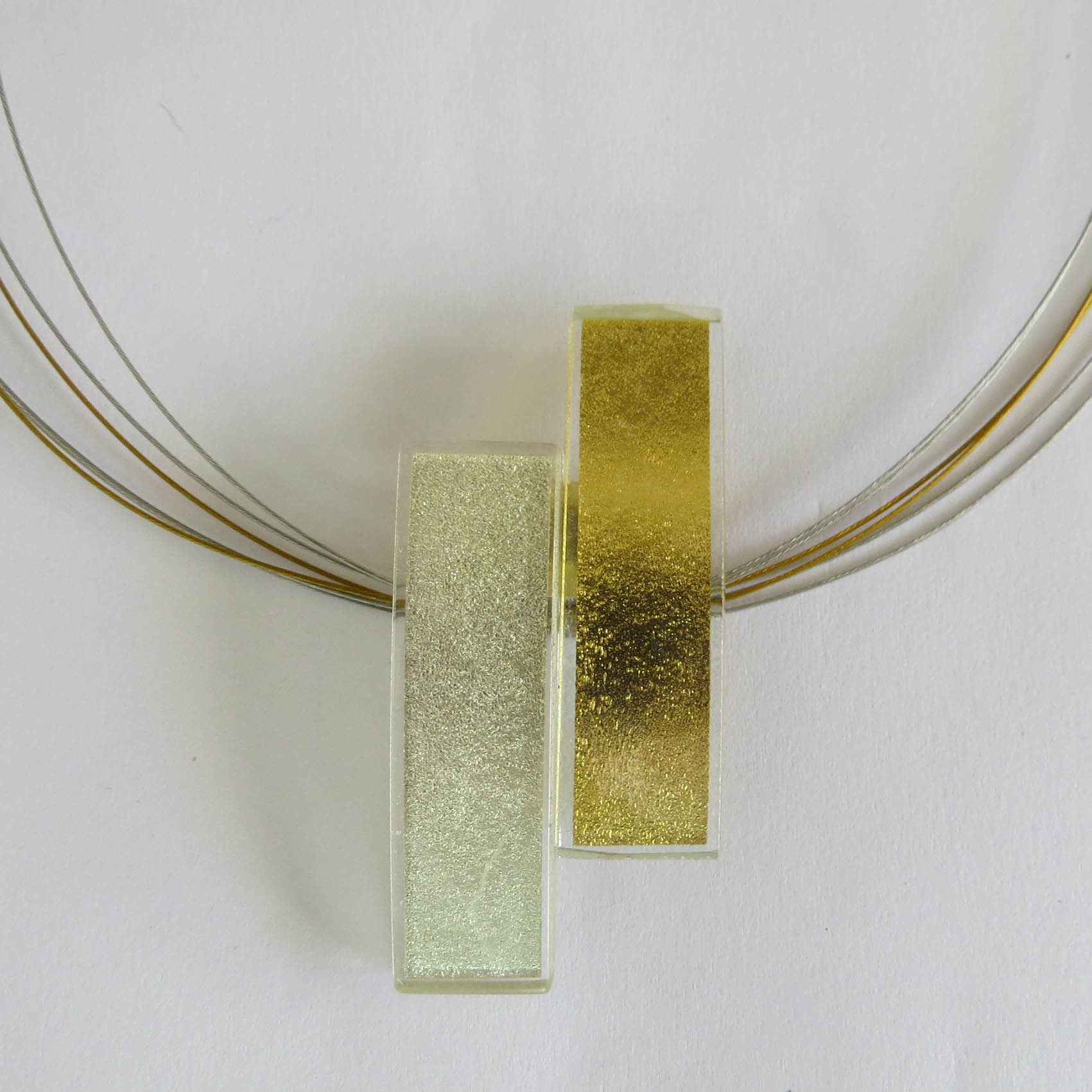 Combined rectangular pendant, single piece in gold and white gold 4.1 x 2.2 cm (L1PG+w)