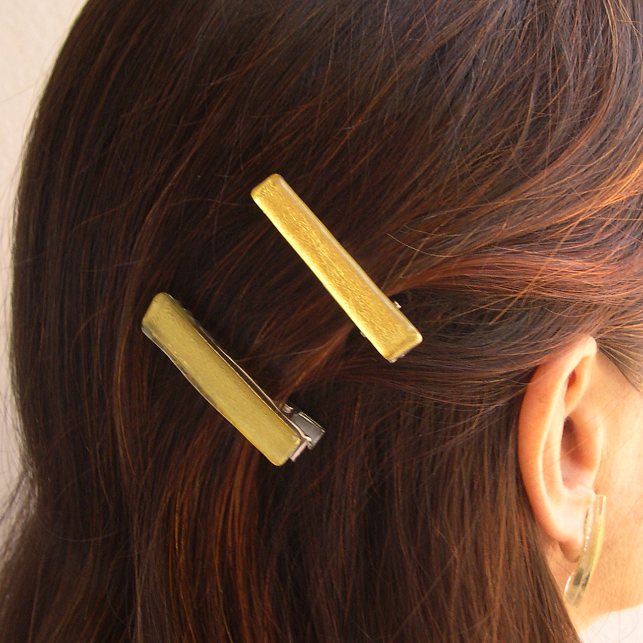 Small golden crocodile hair clips (K5H), single piece, approx. 4,7 x 0.9 cm